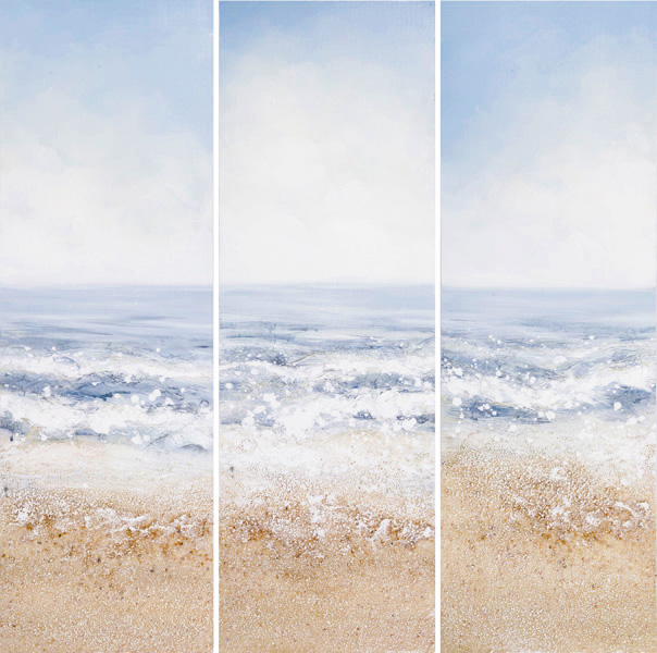 PXYW639 Wall décor art oil on canvas seascape blue white tones set of 3